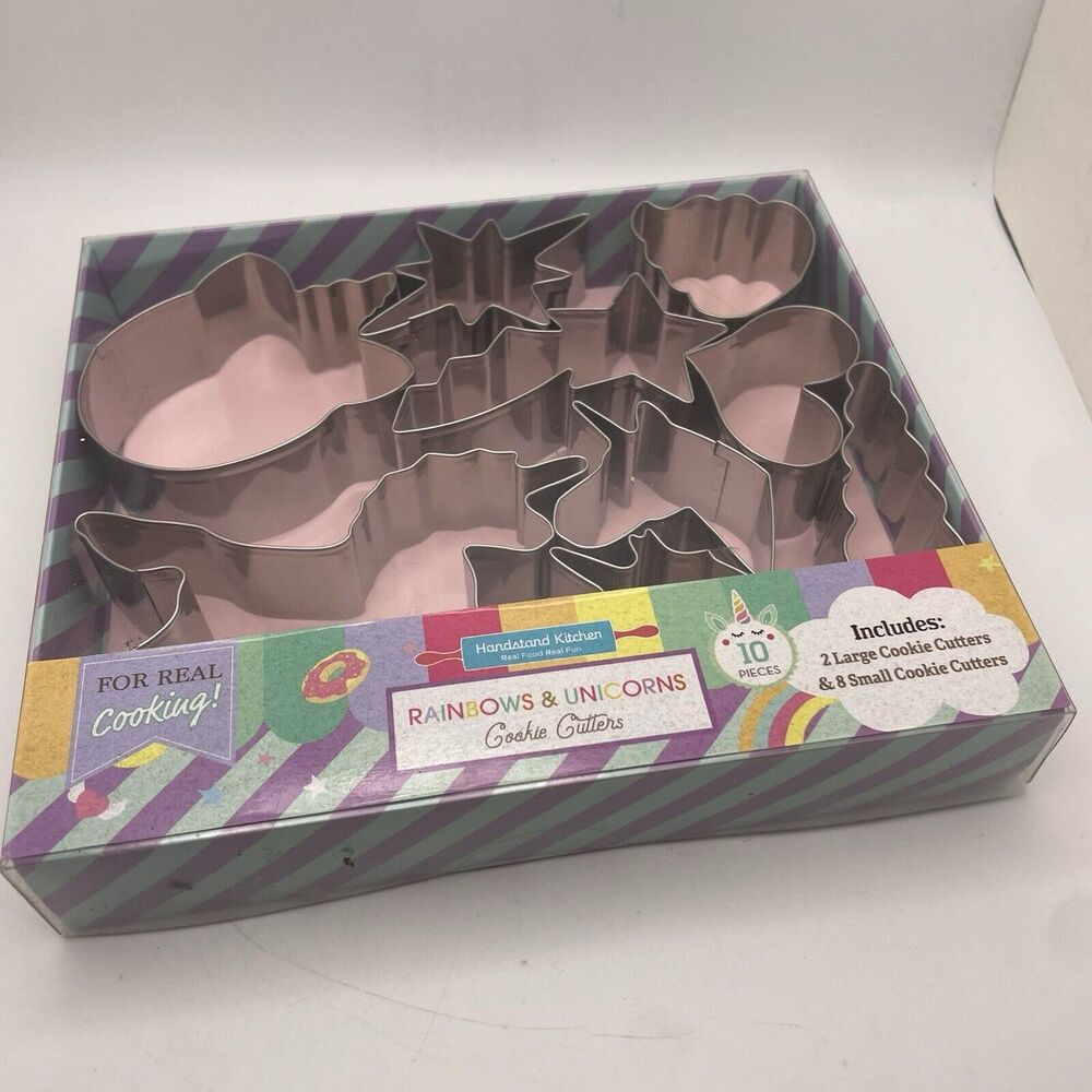 Handstand Kitchen Rainbows & Unicorns Cookie Cutters Metal 10pcs Kids Baking NEW